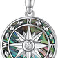 Compass Necklace for Women Sterling Silver Malachite Abalone Shell Pendant Jewelry Graduation Gift for Men Teens