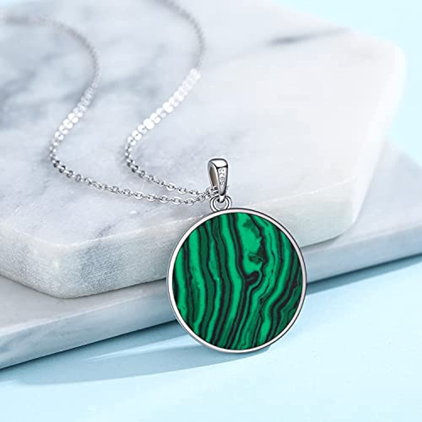 Compass Necklace for Women Sterling Silver Malachite Abalone Shell Pendant Jewelry Graduation Gift for Men Teens